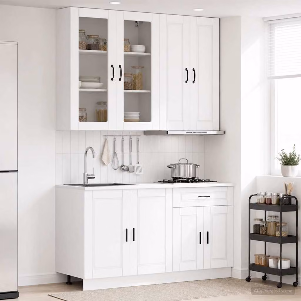 Set di 4 unità cucina moderne vidaXL PORTO in bianco con ante in vetro e ripiani interni, L/P/H: 100 x 46 x 80 cm