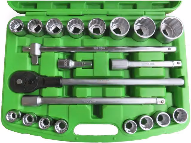 Set di chiavi a bussola poligonali Tooltek con cricchetto da 21 pezzi, attacco 3/4", misure 19-50mm