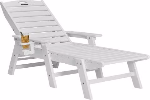 Sedia a sdraio da giardino Vevor pieghevole e reclinabile in HDPE con portabicchieri, bianco