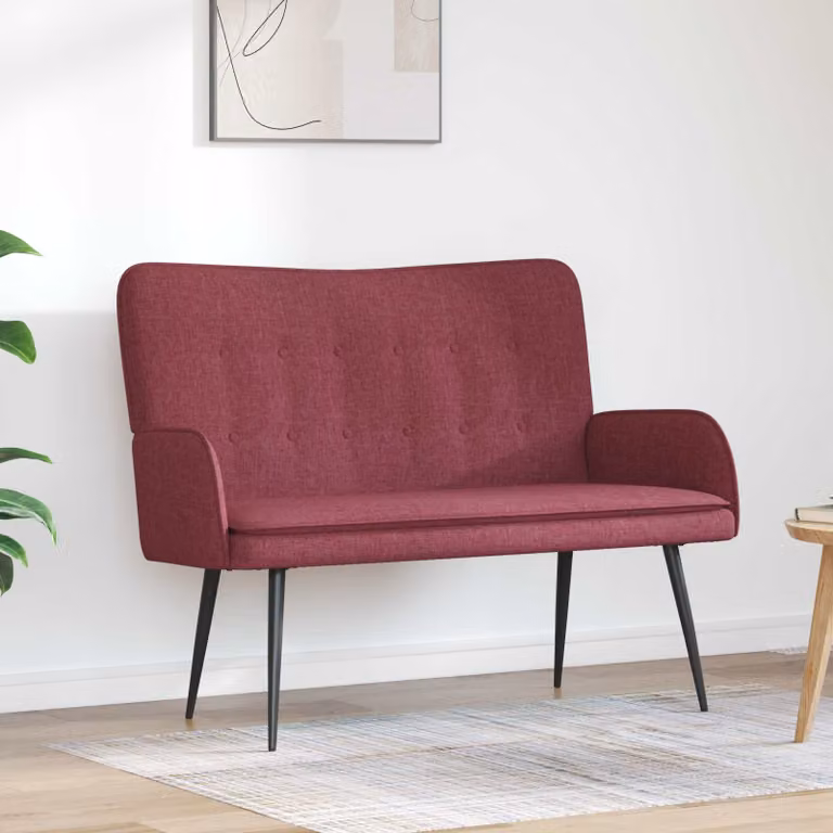 Divano a 2 posti vidaXL in tessuto rosso con struttura in legno e metallo L: 115 cm, P: 61 cm, H: 87 cm