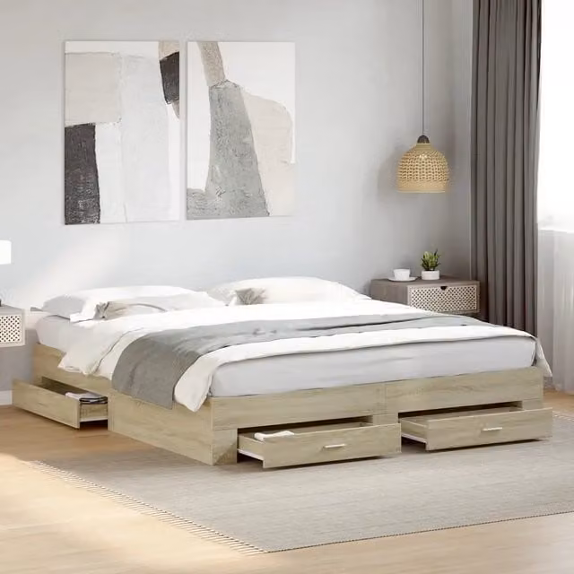 Giroletto Cassetti-Struttura Letto con contenitore Rovere Sonoma 180x200 cm Legno Multistrato 371800