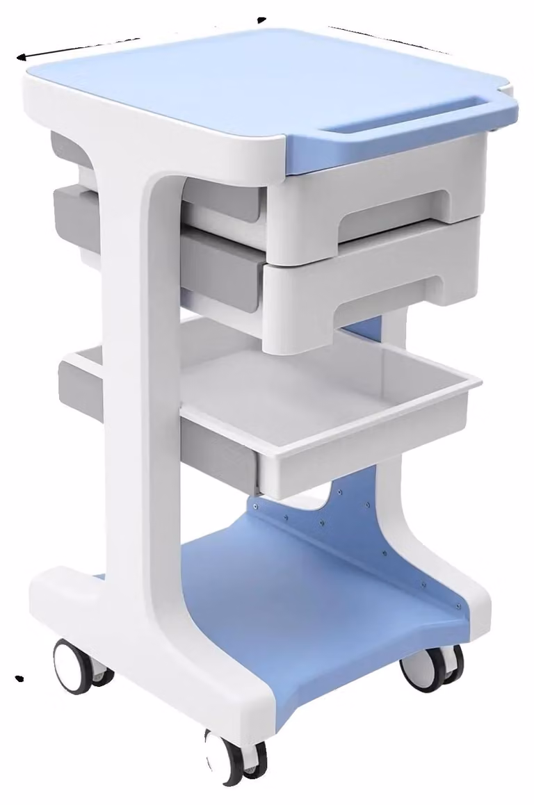 Carrello medico, 3 ripiani, design mobile, colore blu