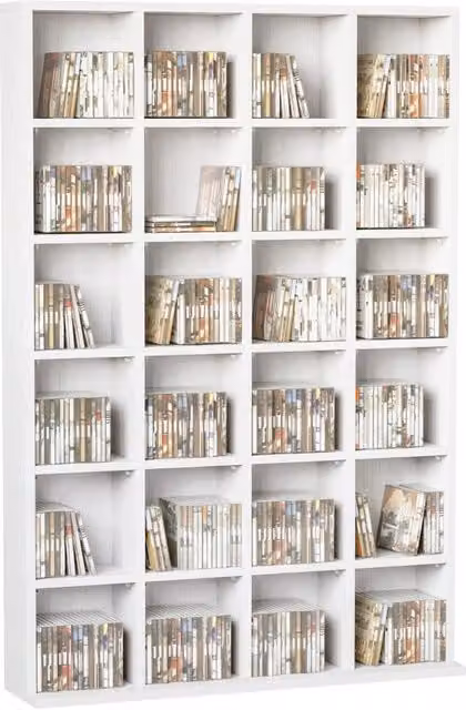EasyComfort Libreria porta CD con 24 Ripiani Regolabili in MDF Bianco H 130.5 x L 89 x P 20 cm