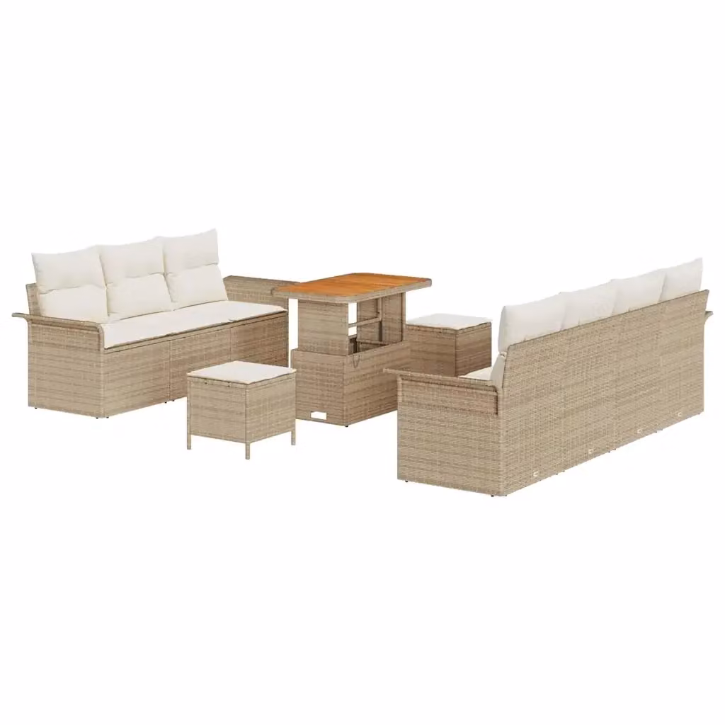 Set Divano da Giardino vidaXL 10 Pezzi in Polyrattan Beige con Cuscini e Tavolino – 2
