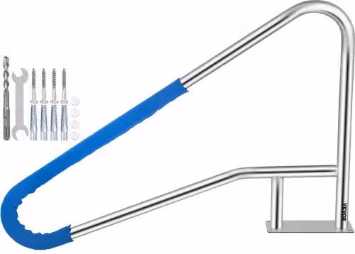 Corrimano per piscina VEVOR in acciaio inox con impugnatura in nylon blu, capacità 113 kg, L: 139,7 cm