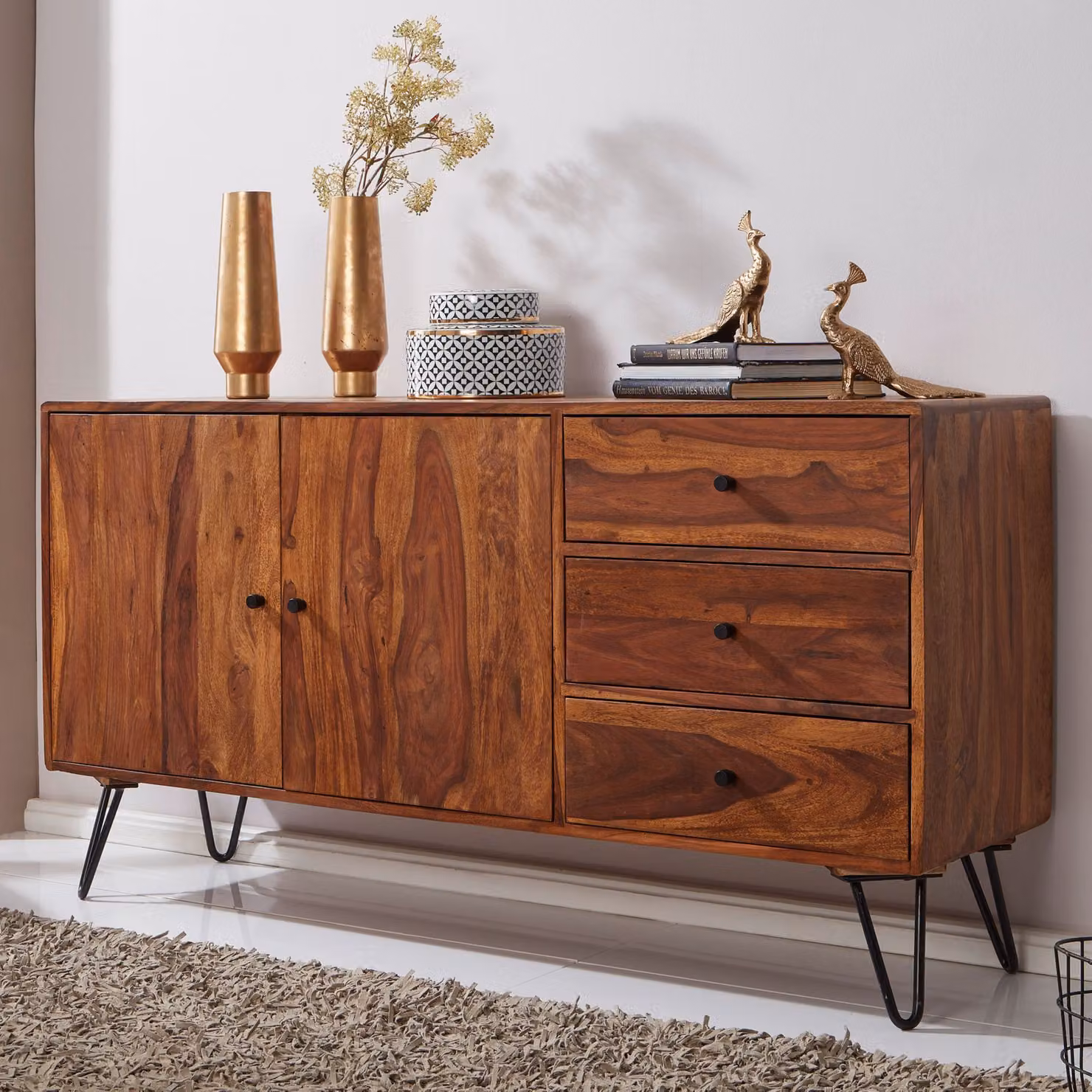 Credenza WL5.629 in legno massiccio di sheesham 140x75x40 cm casa di campagna