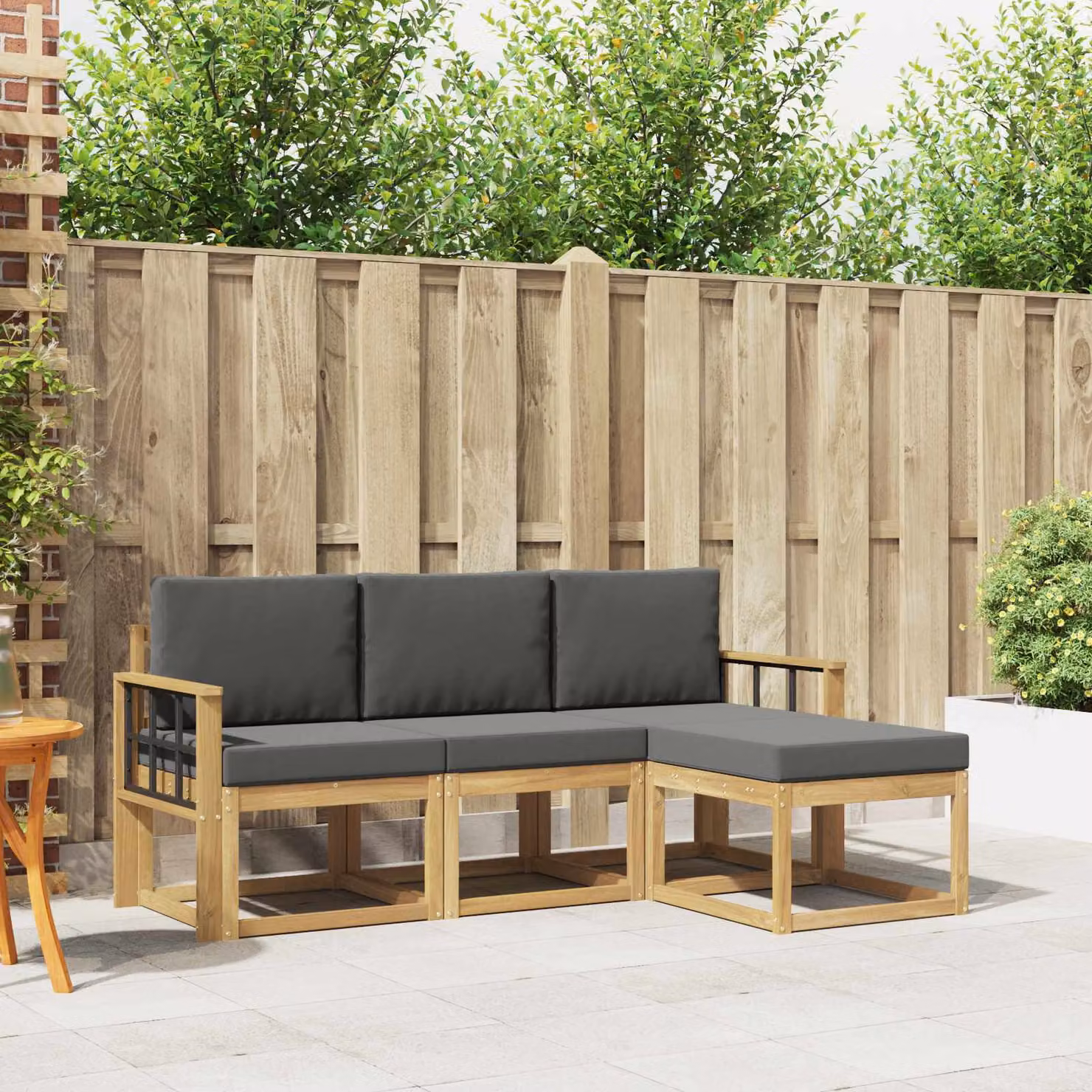 Set di divani da esterno vidaXL a forma di L in legno di acacia con cuscini, marrone e grigio