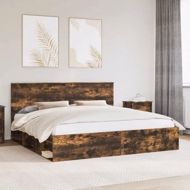 Struttura del letto-Giroletto Rovere fum¨¦ 200 x 200 cm Pino massello 294744