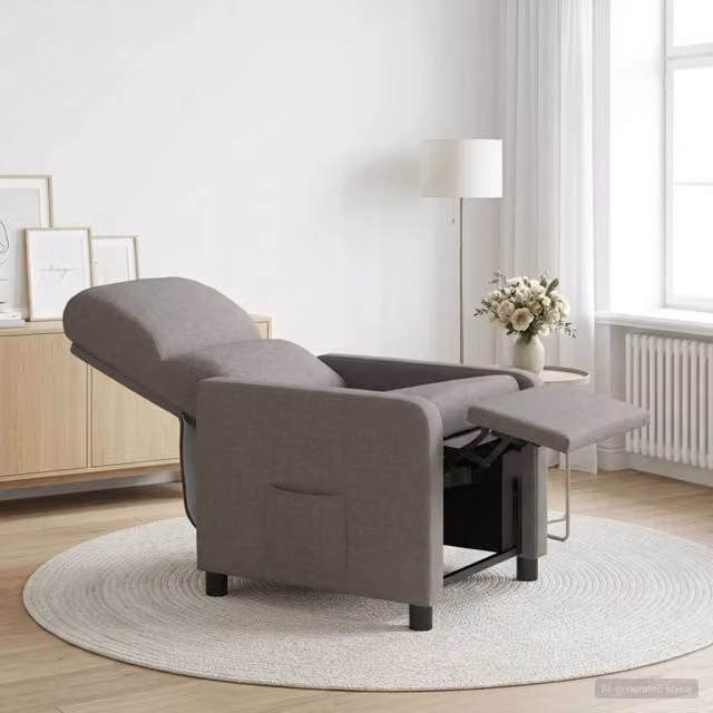 Poltrona reclinabile elettrica moderna con braccioli in tessuto beige e grigio per soggiorno o ufficio – 1