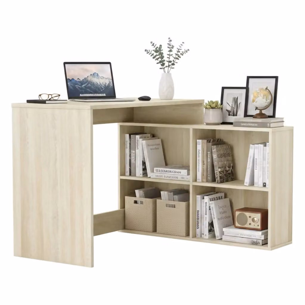 Scrivania DMORA moderna per ufficio e casa, piano di lavoro rettangolare in MDF laminato, Rovere e Bianco, L: 150 cm, P: 100,7 cm, H: 76,7 cm – 2