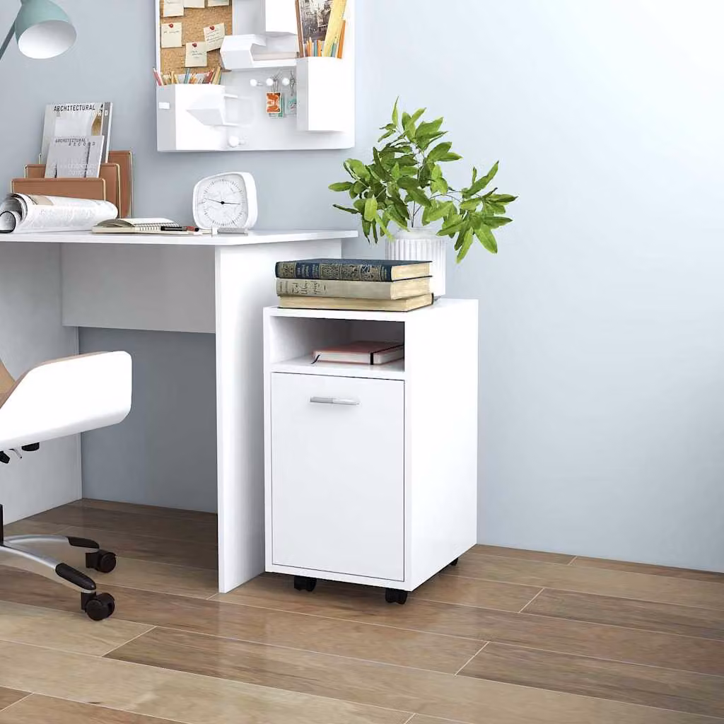 Credenza con ruote e serratura vidaXL in legno multistrato bianca L/P/H: 33 x 38 x 60 cm