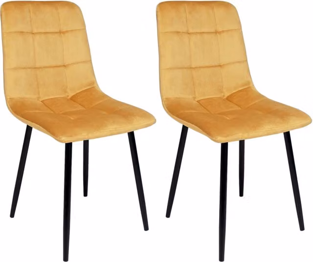 Sedia da pranzo moderna Samira in velluto giallo con struttura in metallo laccato