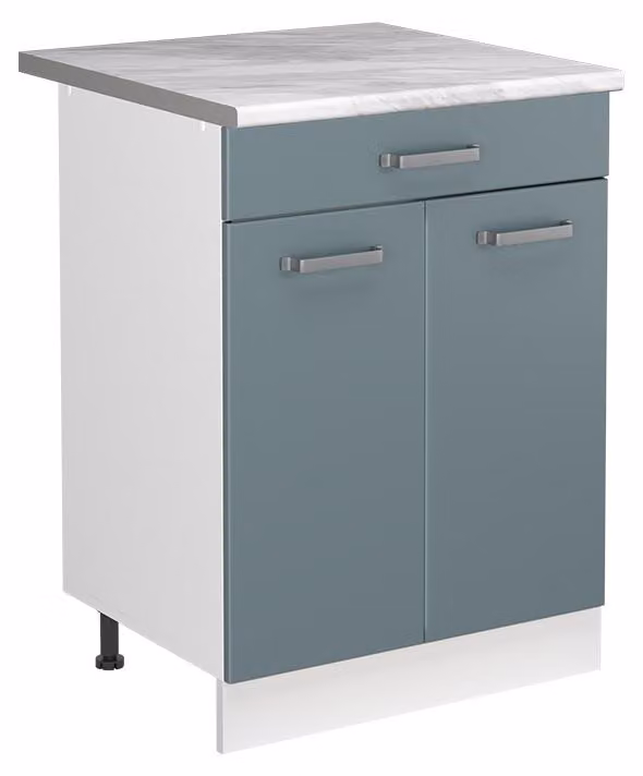 Mobile lavello cucina Vicco R-Line Grigio-blu/Bianco 60 cm piano di lavoro Marmo, Model 72998