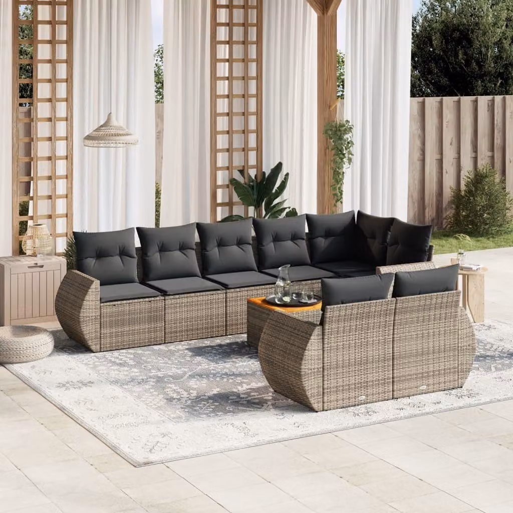 Maison Exclusive - Set da giardino 9 pezzi con cuscini Grigio Polyrattan