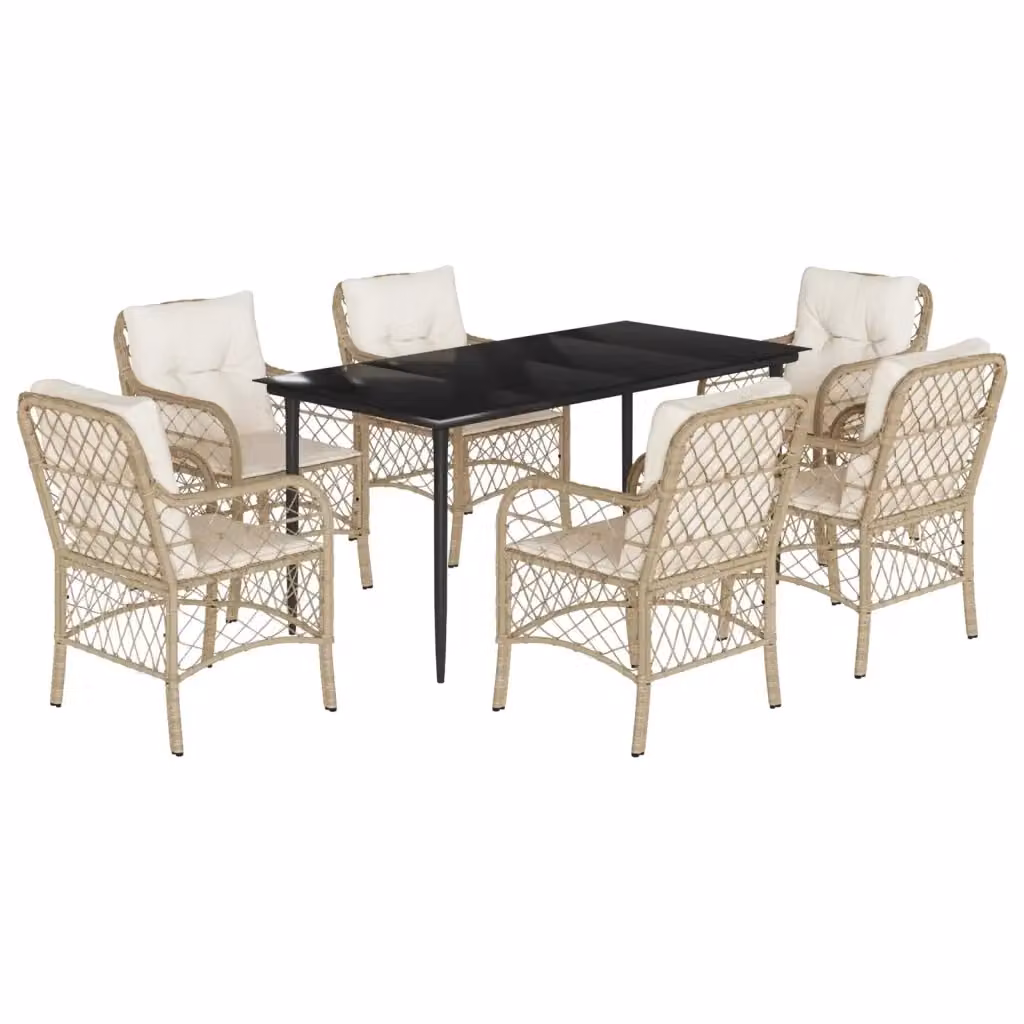 Set da pranzo da giardino VIDAXL in polyrattan con tavolo in vetro e 7 pezzi con cuscini beige – 2