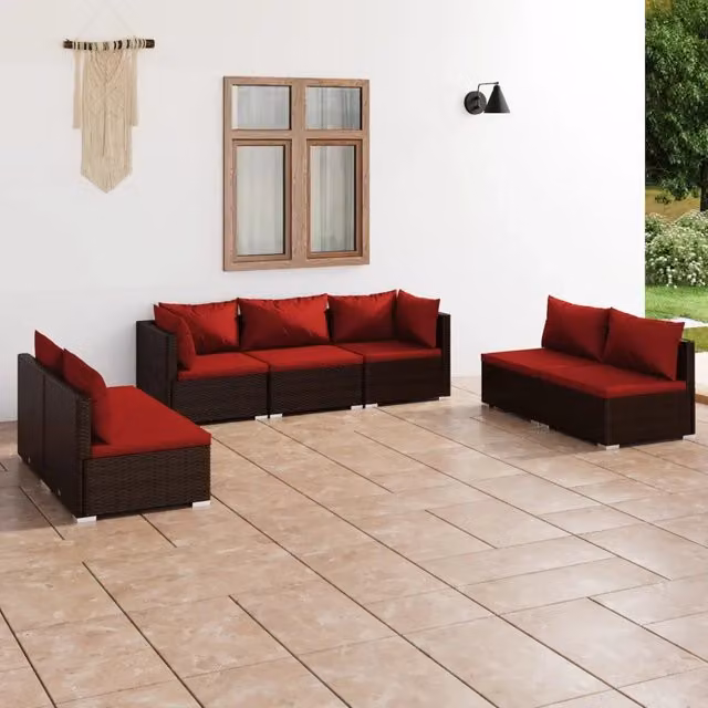 Set Divani da Giardino 7 pz con Cuscini in Polyrattan Marrone 3102235