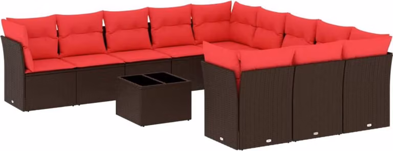 Set Divani da Giardino 12 pz con Cuscini Marrone in Polyrattan