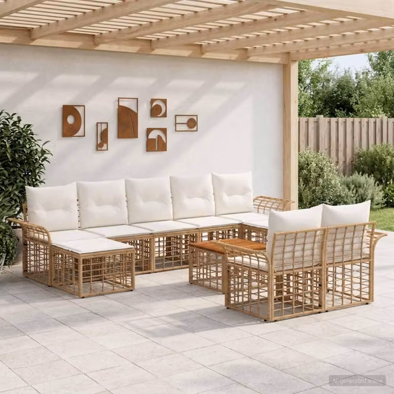Maison Exclusive - Set da esterno per divano, 10 pezzi, 9 posti, color naturale e crema