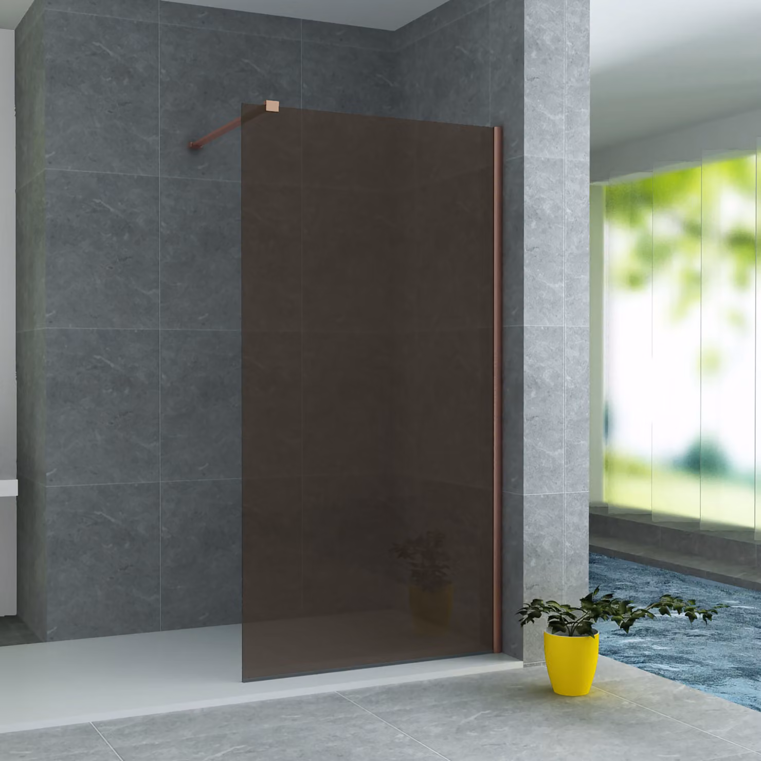 Parete doccia Belvit, box doccia color bronzo con profilo in rame da 8 mm, 100x200 cm