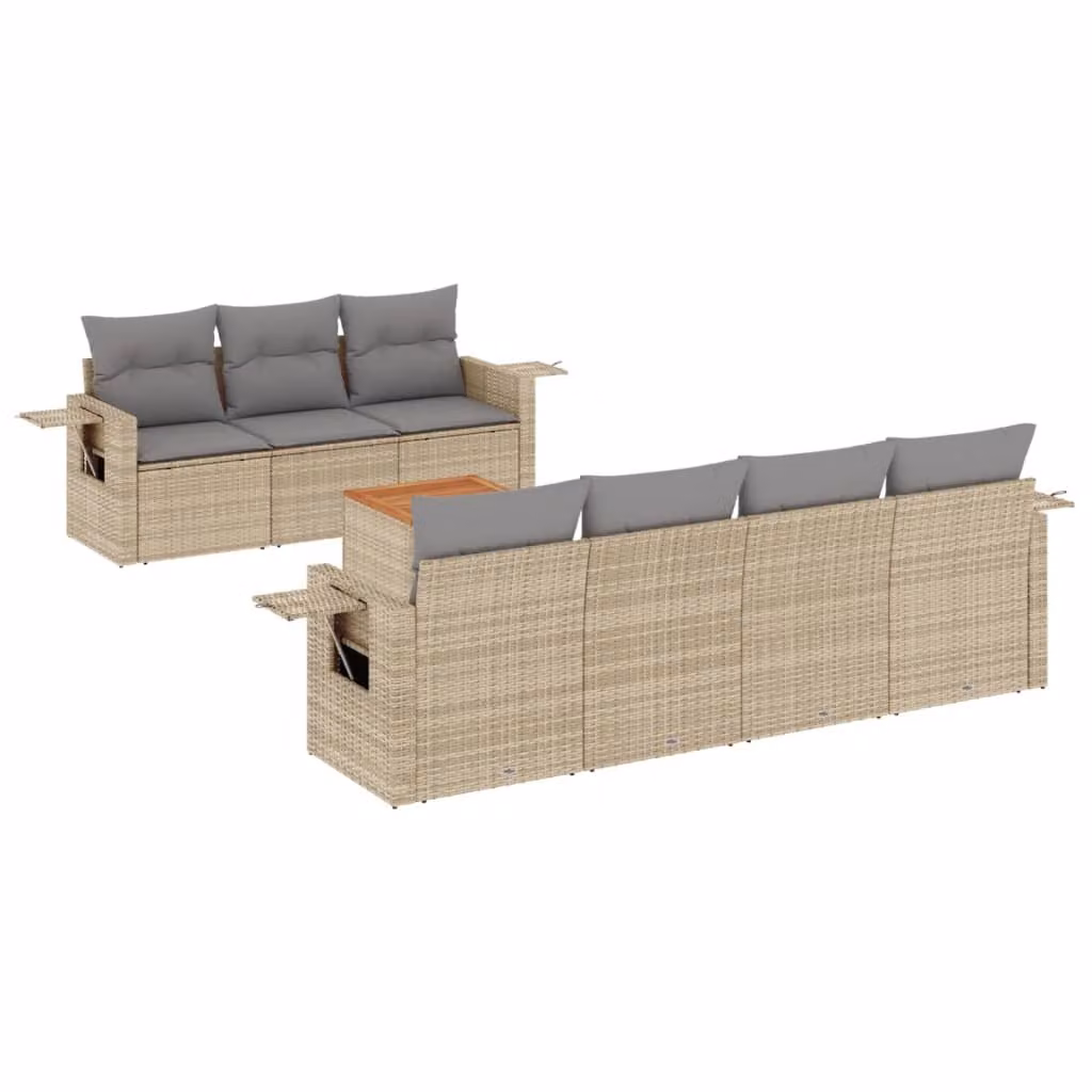 Set Divano da Giardino 8 pz con Cuscini Beige Misto Polyrattan