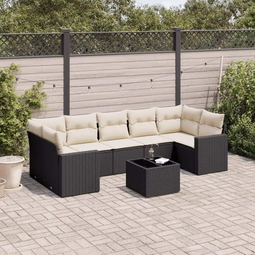 Maison Exclusive - Set da giardino 8 pezzi con cuscini in polyrattan nero