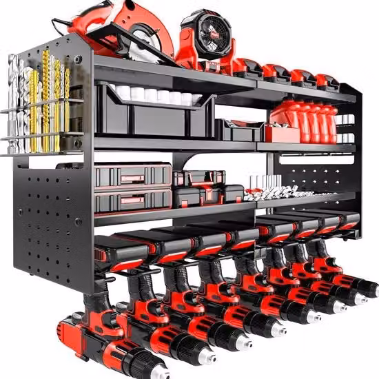 Organizzatore di attrezzi da parete VeyFolzin.st in metallo nero con 8 celle e 4 piani per garage e officina