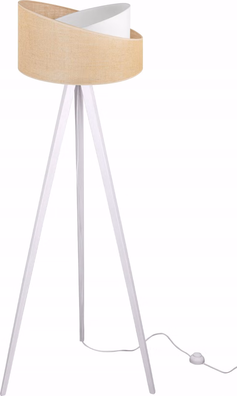 Lampada da terra a tre gambe, legno, juta, paralume, 45 cm