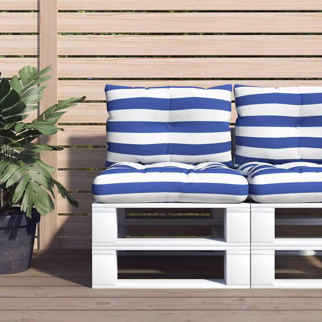 Set di 2 cuscini per pallet vidaXL a strisce blu e bianche in tessuto Oxford impermeabile e traspirante