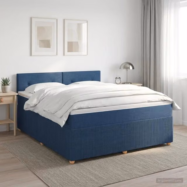 Letto box spring con materasso vidaXL in tessuto blu e bianco L/P: 180 x 200 cm – 1