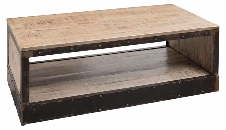MASSIVMOEBEL24 | tavolino da salotto in legno di Mango 112x61x43 marrone laccato HEAVY INDUSTRY #264