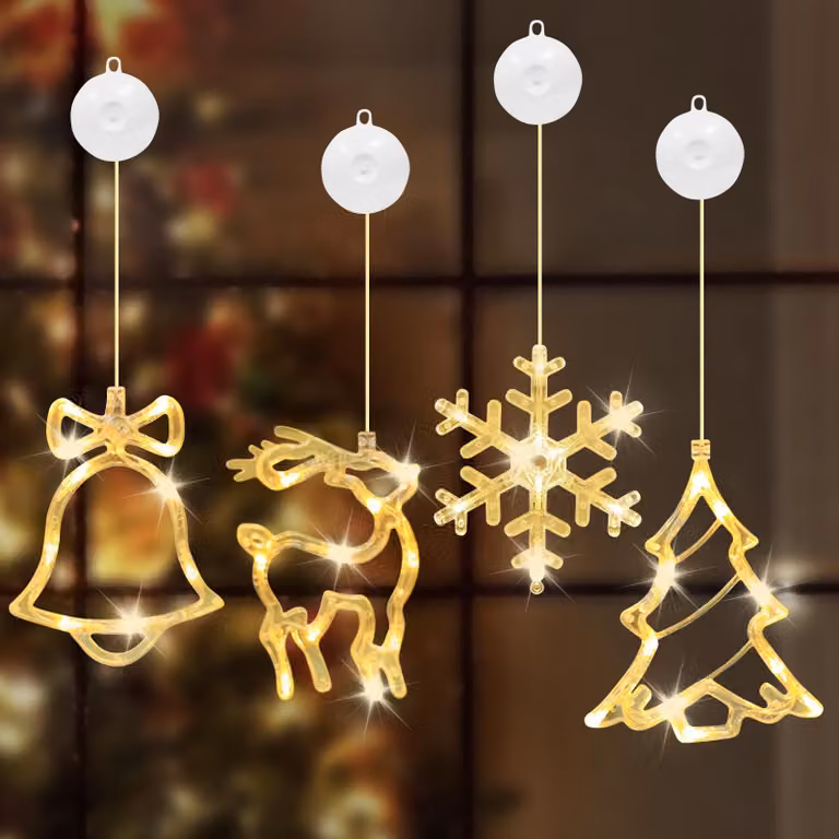 Catene luminose a LED per finestre, confezione da 4 pezzi, in acrilico, luce bianco caldo, lunghezza 44 cm