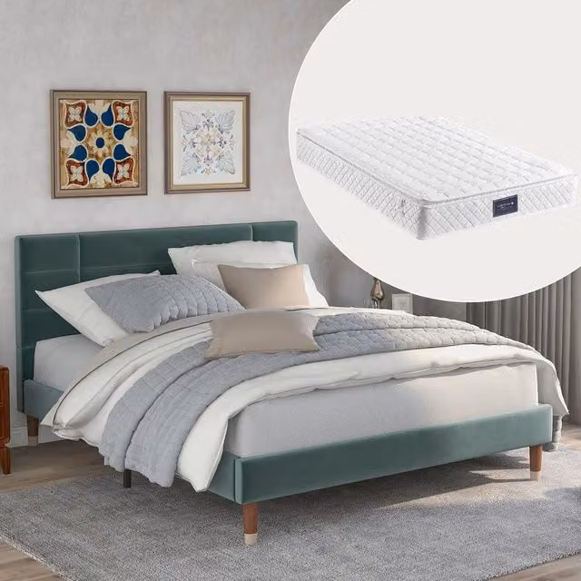 Letto Imbottito Matrimoniale con Rete a Doghe e Testiera ¨C MINIMAL ¨C Velluto Verde Scuro 140x200