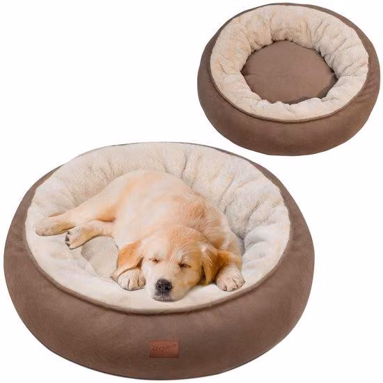 Cuccia per cani di piccola taglia, imbottitura morbida, diametro 60 cm, idrorepellente, marrone scuro