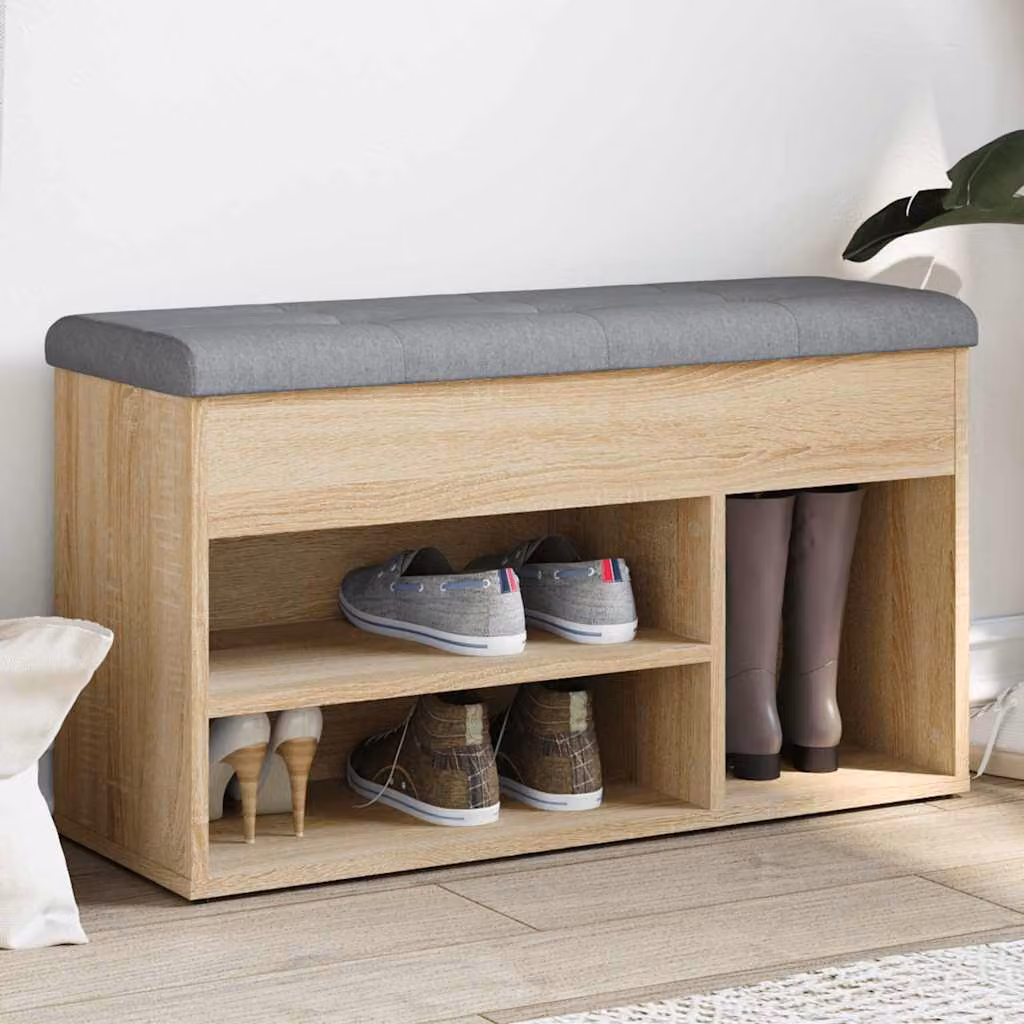 Panca porta scarpe vidaXL in legno Rovere Sonoma, ideale per ingresso e soggiorno, L 82 x P 32 x H 45,5 cm