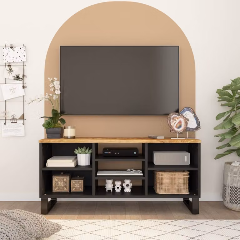 Mobile TV moderno vidaXL in legno di mango e multistrato, marrone, L 100 cm x P 33 cm x H 46 cm
