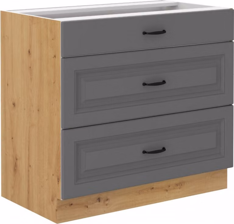 Armadietto inferiore con cassetti SOPHIA - larghezza 80 cm, grigio / rovere artisan