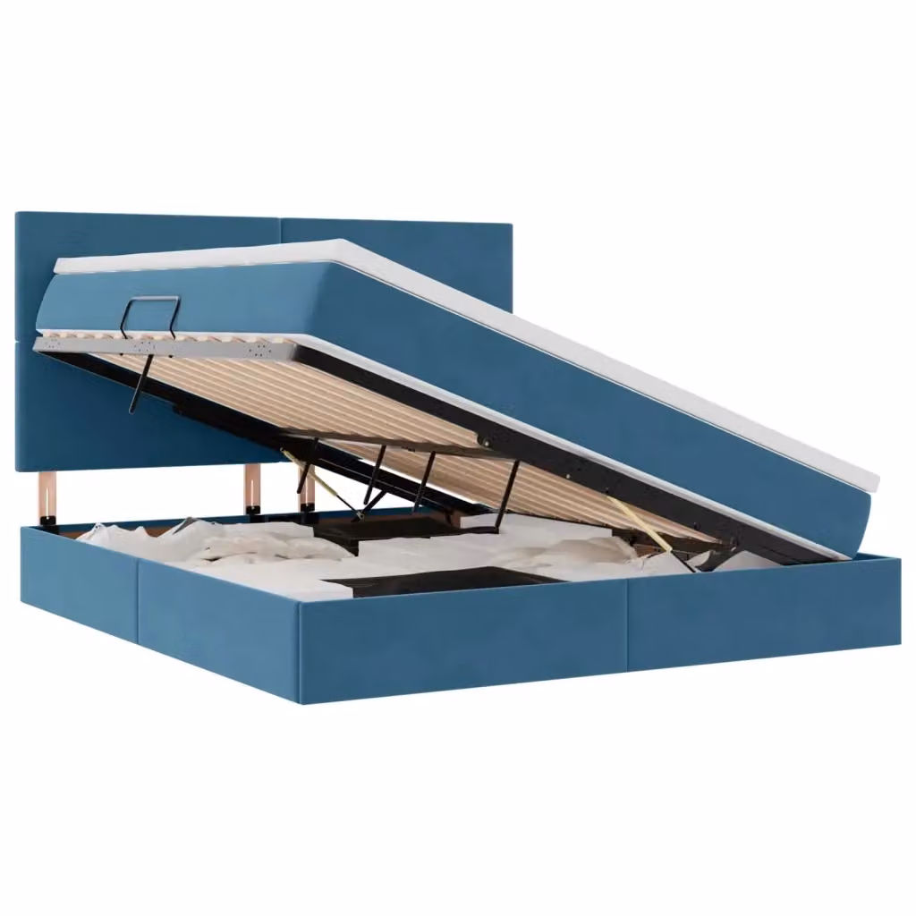 Letto con contenitore e illuminazione LED vidaXL in velluto blu, L/P/H: 180 x 200 cm – 2