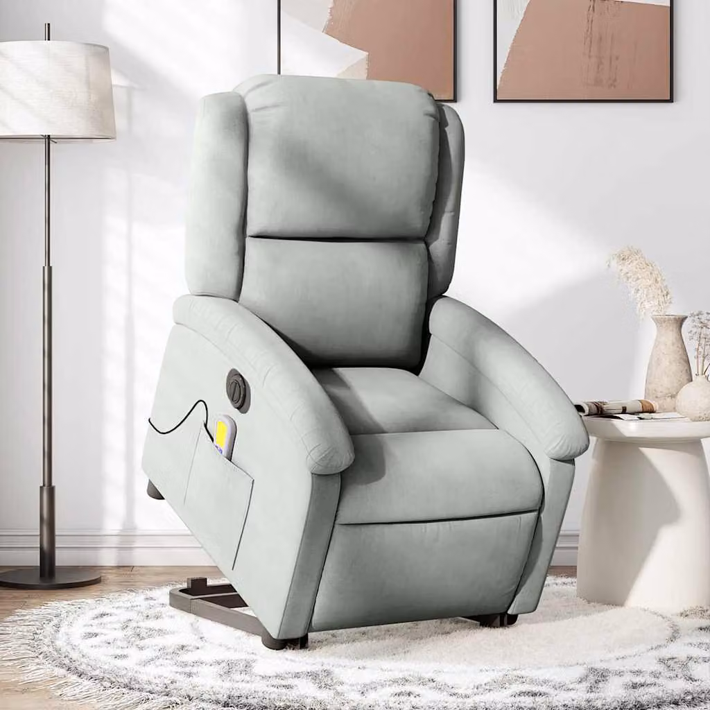 vidaXL Poltrona Alzapersona con Massaggio in Velluto Grigio Chiaro – 1