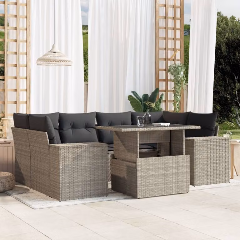 Maison Exclusive - Set Divani da Giardino 7pz con Cuscini Grigio Chiaro Polyrattan