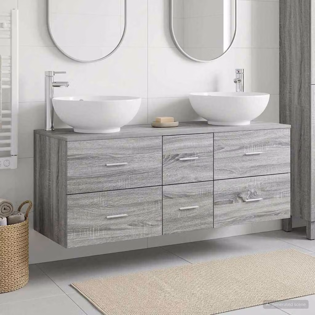 Set di mobili per il bagno moderno vidaXL in 3 pezzi grigio con vanità e armadietto laterale