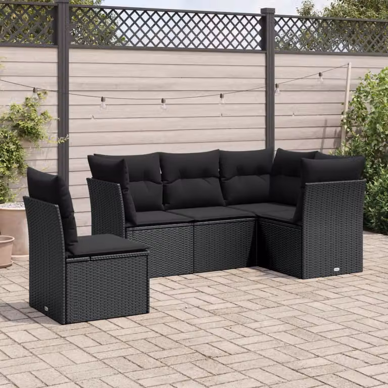 Set Divano da Giardino a L vidaXL 5 pz con Cuscini Nero