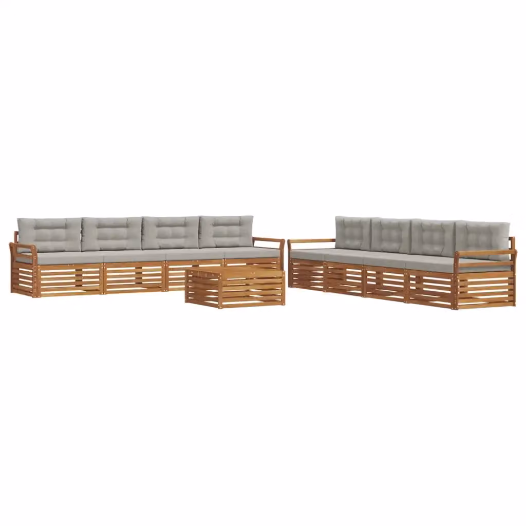 Set di divani da esterno a forma di U vidaXL in legno di acacia con tavolo da caffè, 9 pezzi, Beige e Grigio – 2