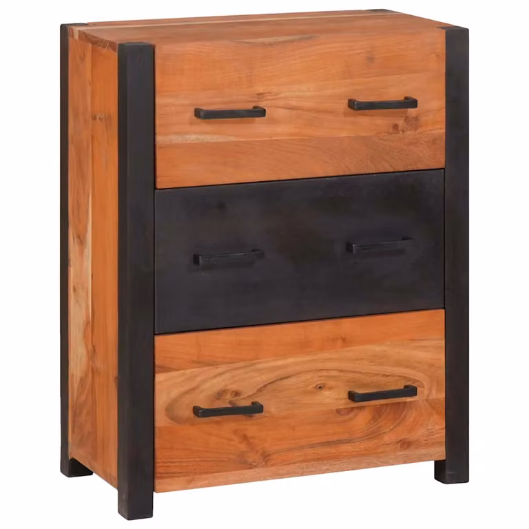 Credenza moderna vidaXL in legno di acacia massello e metallo, colore marrone, L 55 x P 30 x H 75 cm