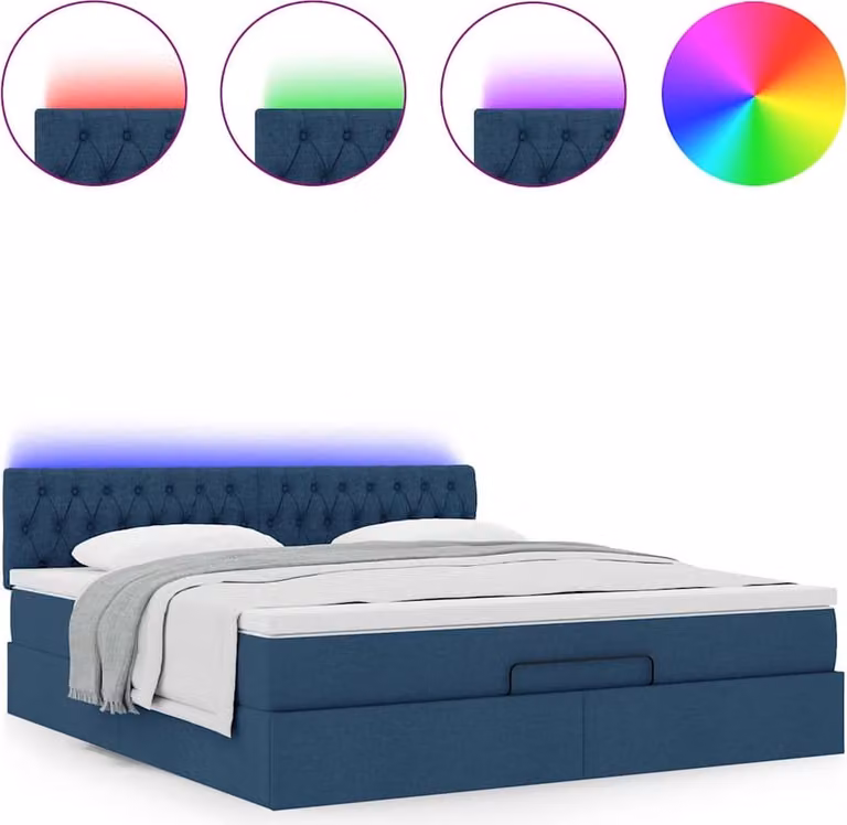 Struttura Letto Pouf con Materasso Blu 160x200 cm in Tessuto