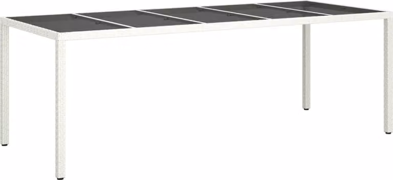 Tavolo Giardino Bianco 250x100x75 cm Polyrattan Vetro Temperato