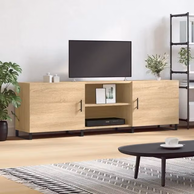 Mobile Porta TV Moderno vidaXL in Legno e Metallo, Colore Marrone Rovere, L: 150 cm, P: 30 cm, H: 50 cm