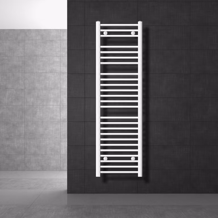 LuxeBath radiatore per bagno - 400 x 1500 mm - bianco - diritto con attacco laterale - Radiatore scaldasalviette asciugamani, senza elemento riscaldante