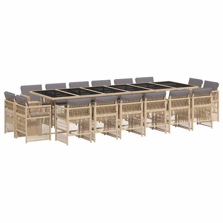 Set Pranzo da Giardino 17 pz con Cuscini Beige Misto Polyrattan