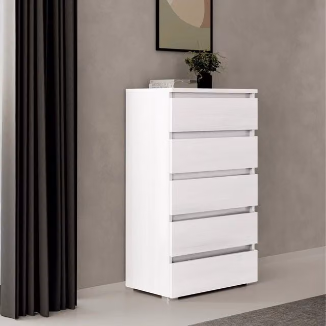 Cassettiera 5 cassetti 75x40x127 MONTATA colore bianco frassinato