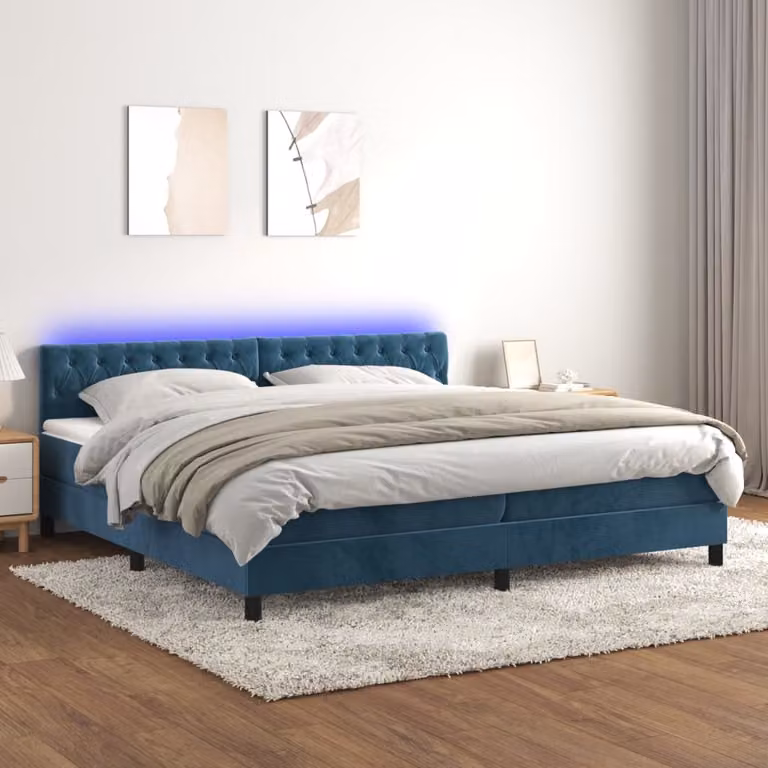 Maison Exclusive - Letto a Molle con Materasso e LED Blu Scuro 200x200 cm
